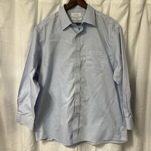 Cremieux Mens Large Long Sleeve Button Up Down Dress Shirt Blue Pima Cotton 17.5